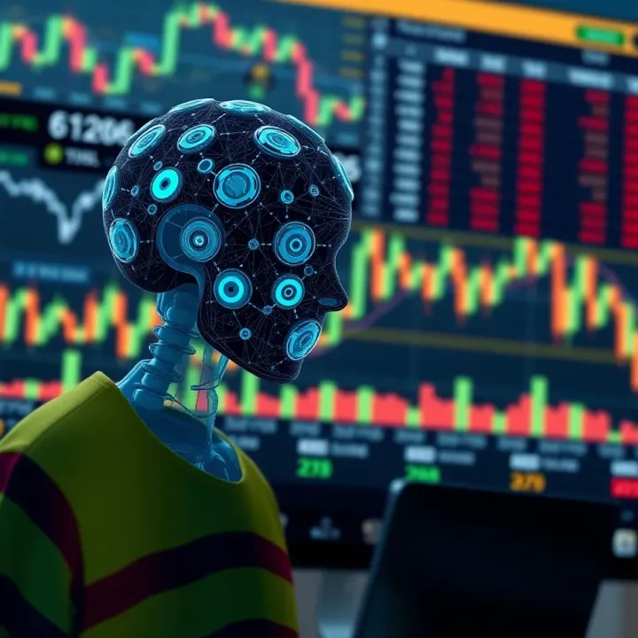 Conceptual illustration of artificial intelligence technology analyzing financial charts for optimized stock trading decisions