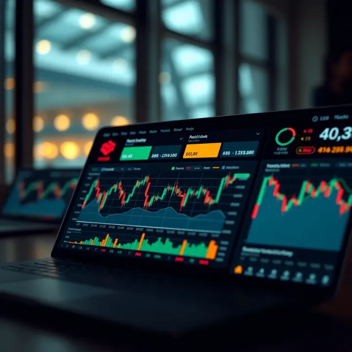 Paper Trading App Dashboard with Market Data and Portfolio Insights User interface of a paper trading app showing simulated stock market charts and portfolio overview