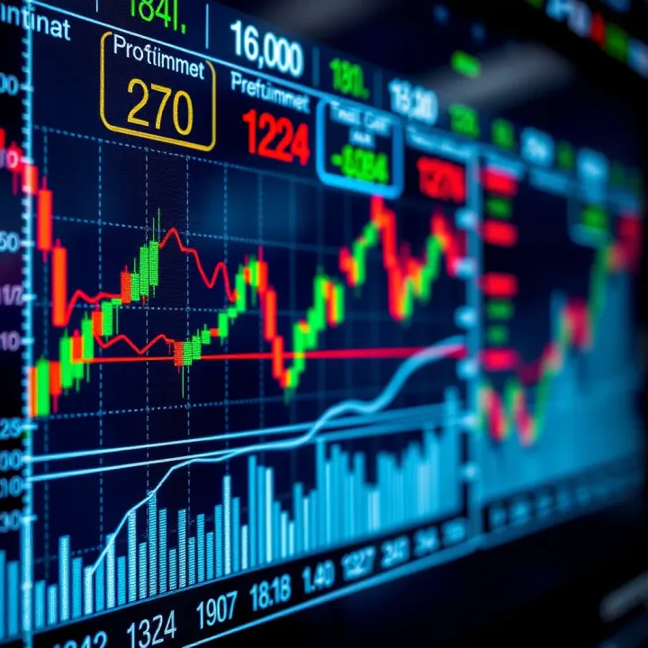Simulated Stock Market Data and Analytics for Practice Trading Graphical representation of stock market trends with simulated trading data and analytics