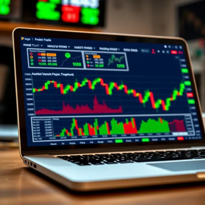 Interactive Stock Chart Dashboard for Paper Trading Digital interface showing stock charts and trading indicators on a laptop screen