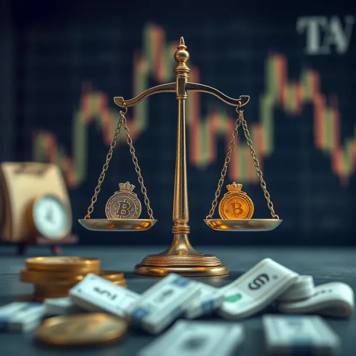Conceptual graphic depicting legal scales with currency symbols representing regulation in binary trading