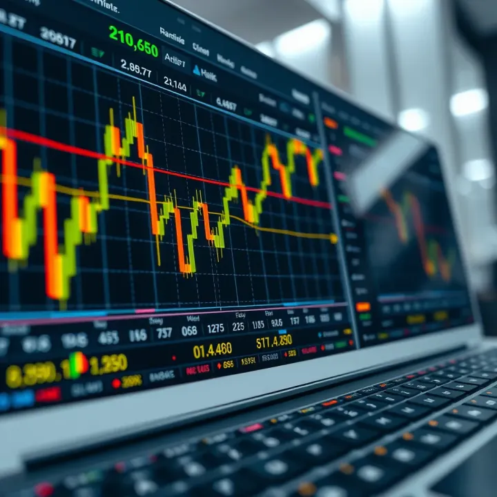 Digital Trading Interface Featuring Binary Options in India Illustration showing a digital trading interface with charts and binary options for Indian market