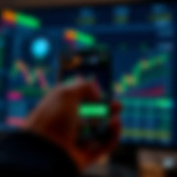 User navigating a mobile trading application interface showcasing real-time stock market charts