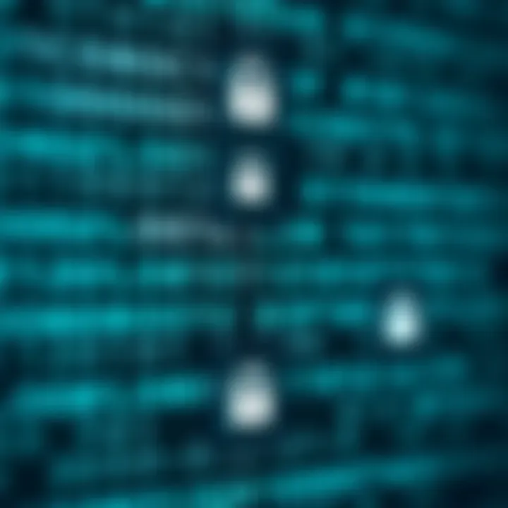 Diagram showing the transformation of alphabetic letters into binary sequences with data security symbols