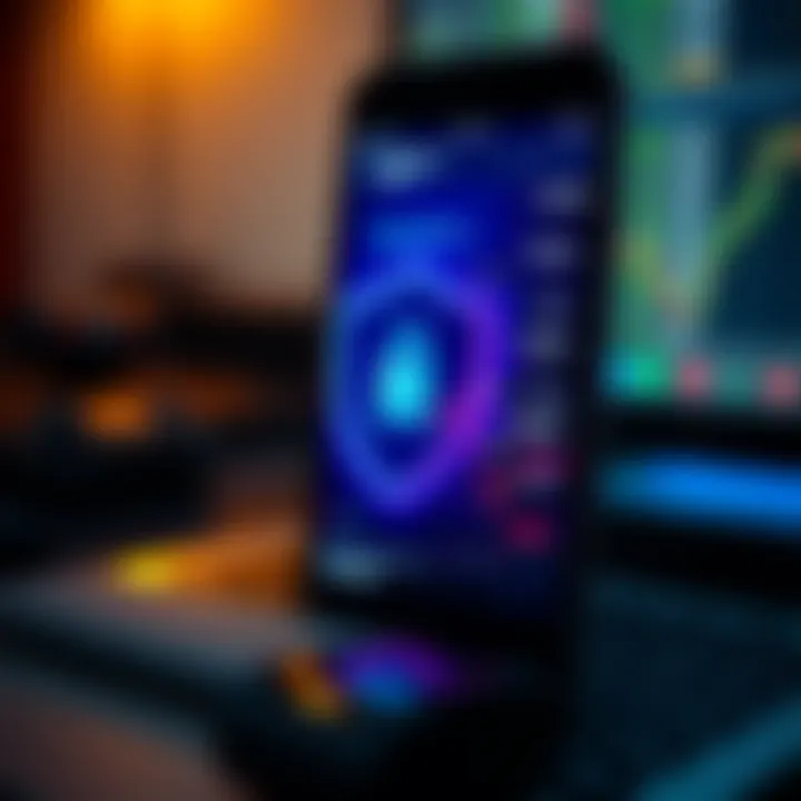 Secure digital shield symbolizing safety in online trading on smartphone screen