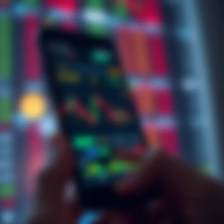 User interface of a mobile trading application showing stock charts and market data
