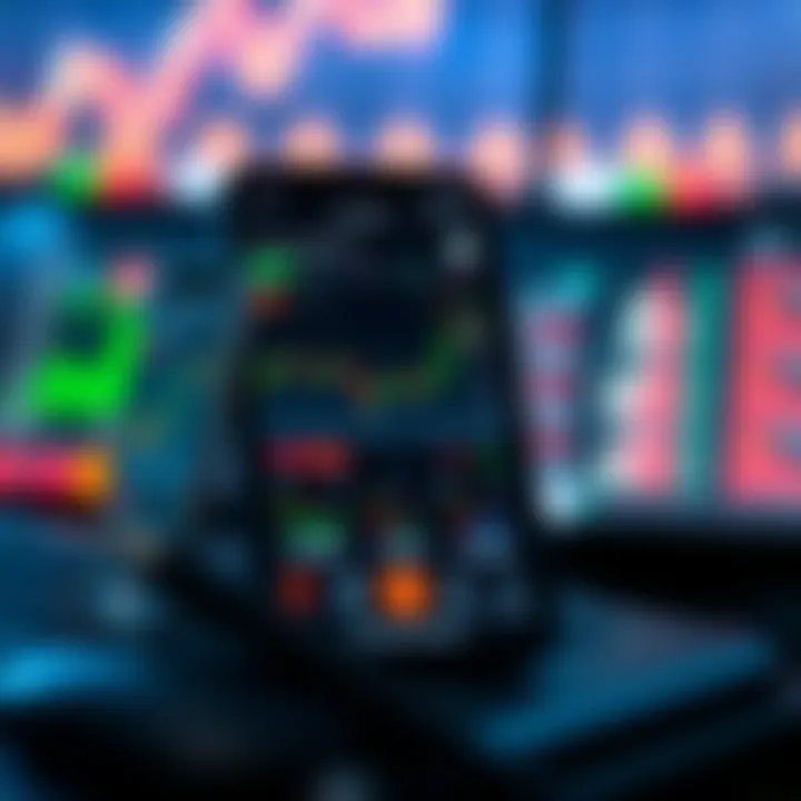 Smartphone displaying user interface of a low investment trading application with charts and financial data