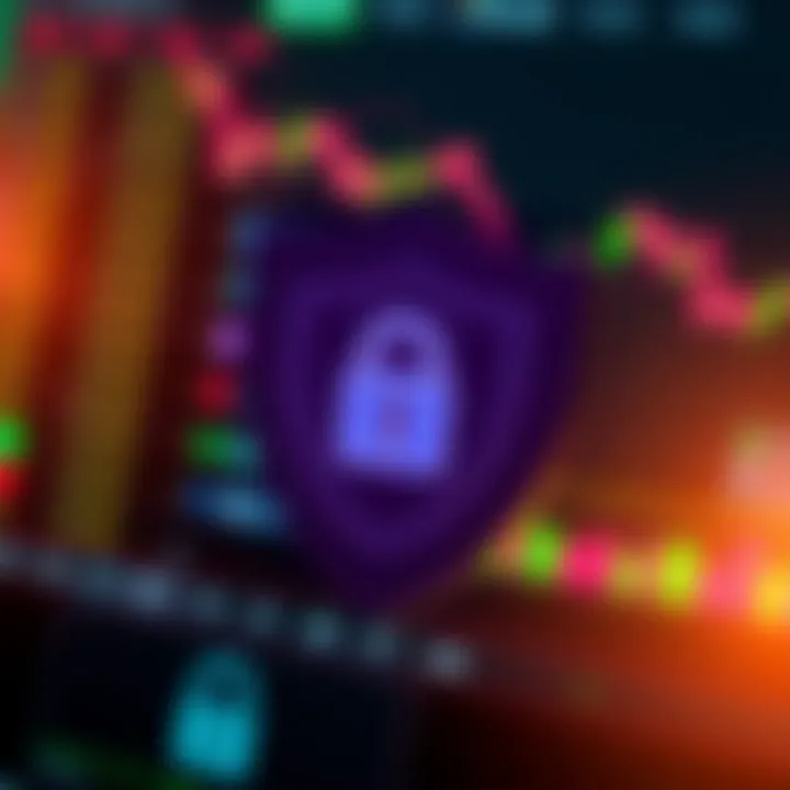 Security shield symbol overlaying a digital trading platform representing protection of online investments