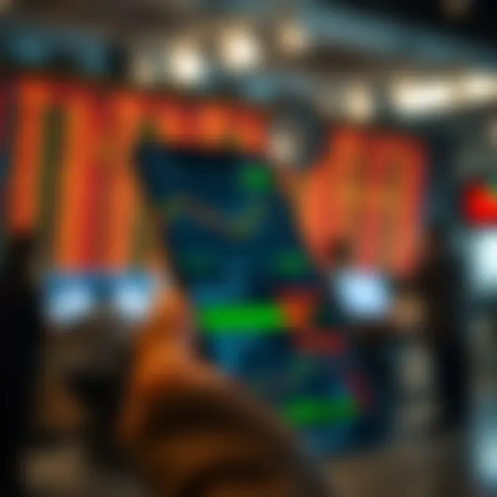 Smartphone screen displaying a mobile trading application interface with financial charts and stock market data