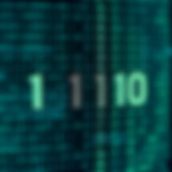 Binary Representation of Text Characters Diagram illustrating binary digits arranged to represent text characters