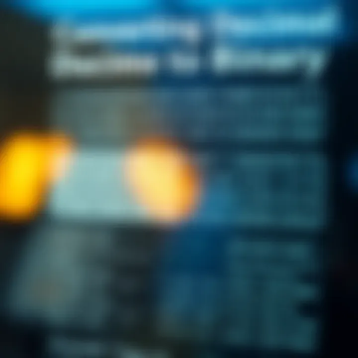 Visual chart showing the conversion process between decimal and binary numeral systems with examples