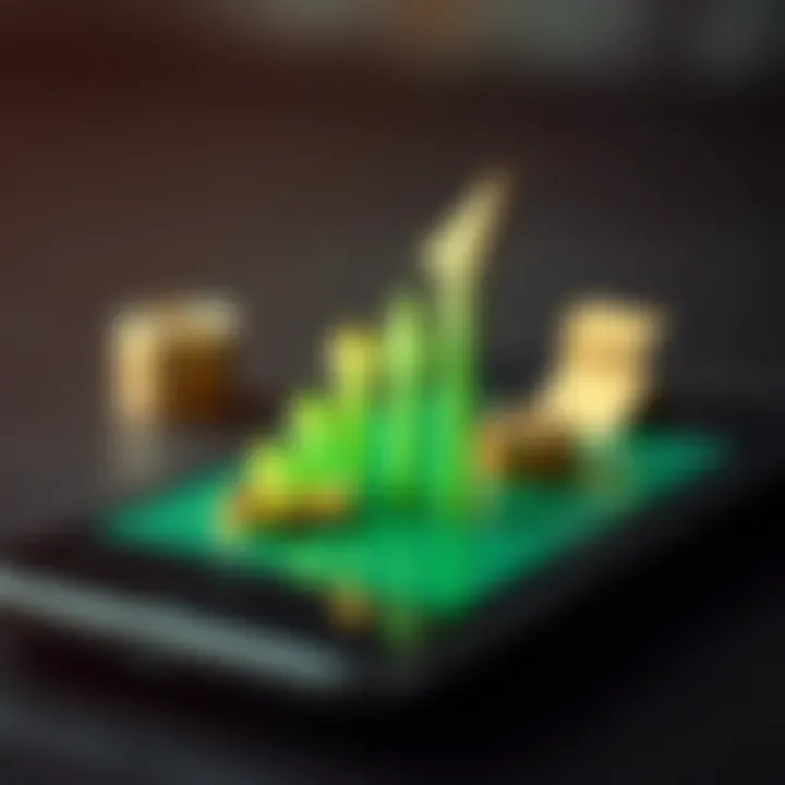 Conceptual graphic showing financial growth with upward arrows and Indian currency symbols around a smartphone