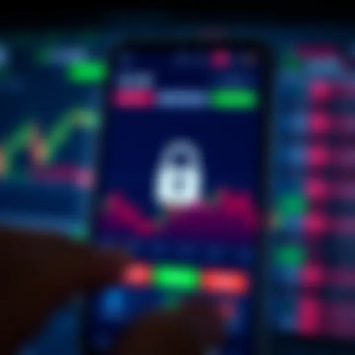 Secure trading application interface displaying market trends and lock symbol for security