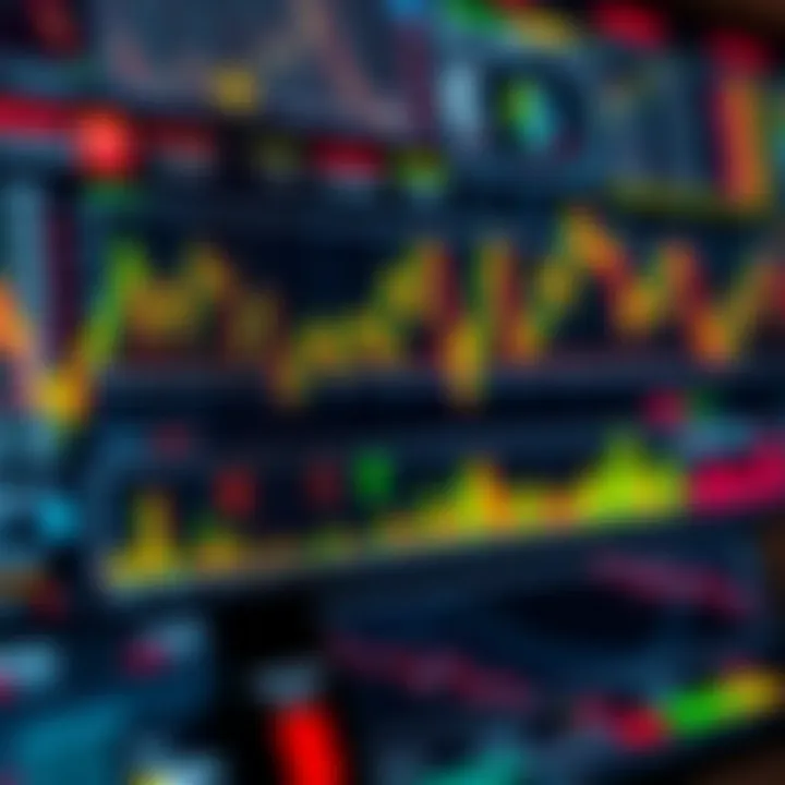 Visual representation of forex trading concepts including charts, currency symbols, and analytical tools