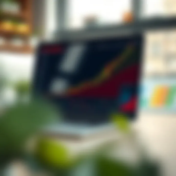 Graph showing upward trend with digital trading tools on a laptop screen