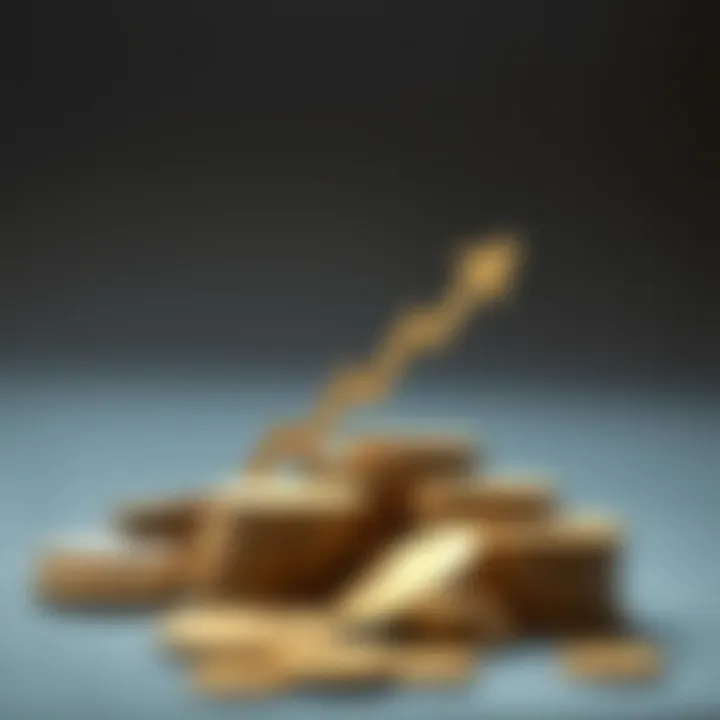 Conceptual illustration of low capital investment with coins and upward arrow