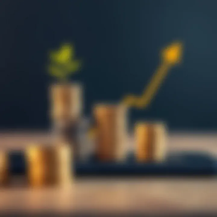 Illustration of coins stacking beside a mobile phone symbolizing minimal investment and growing financial returns