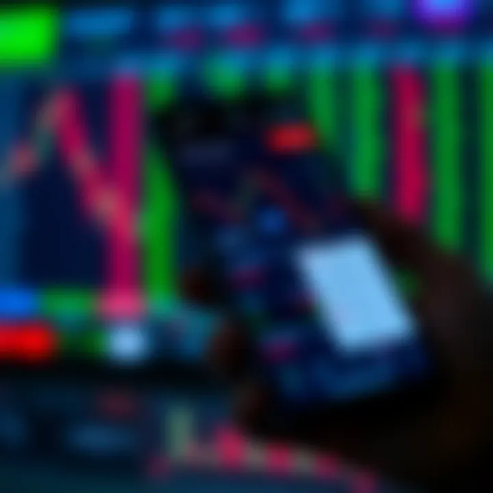 Mobile phone screen displaying various stock charts and trading options in a stock trading application