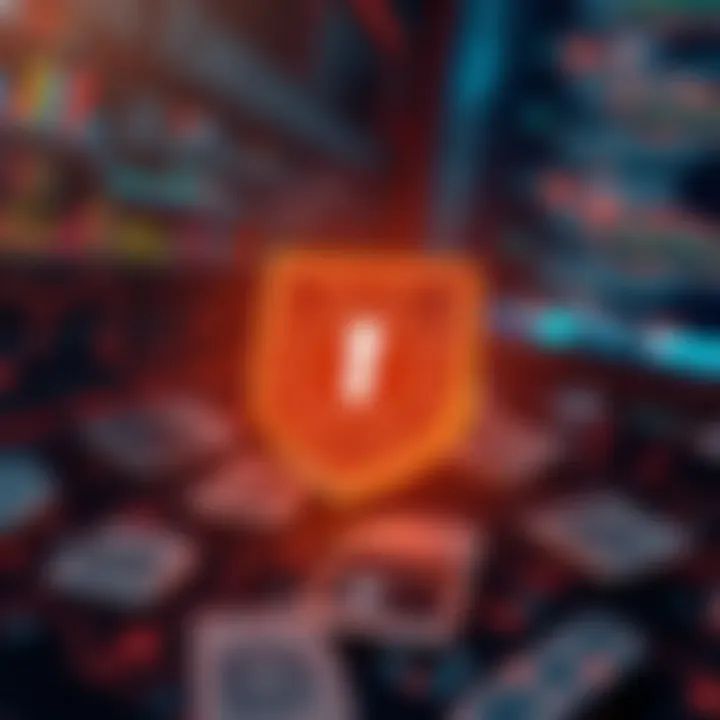 Graphic depicting secure online file conversion with digital shield symbol over document icons