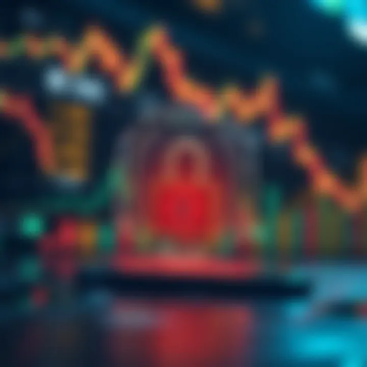 Conceptual illustration of secure online trading with digital lock and stock market symbols