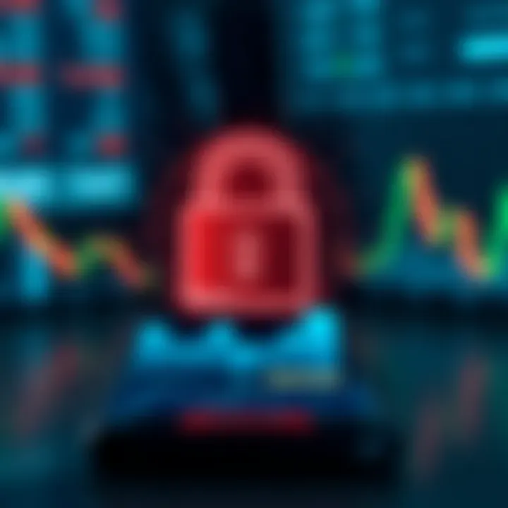 Secure digital padlock symbol overlaid on smartphone with finance graphs to represent app security