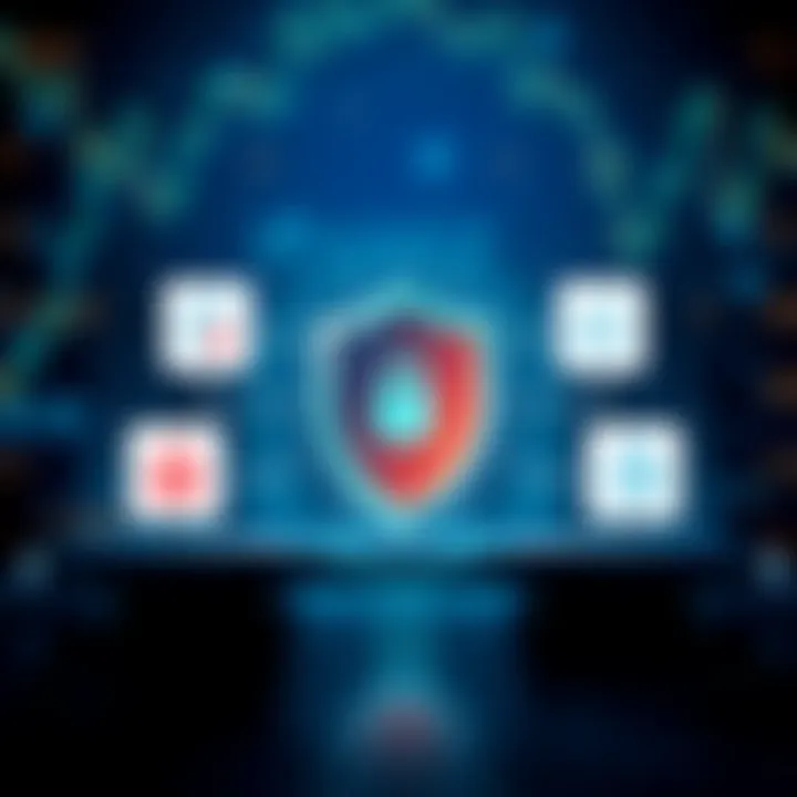 Illustration showing security shield and cost comparison icons representing key features of trading apps