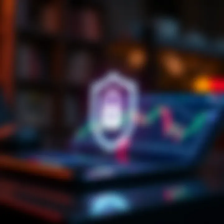 Safe trading concept with digital shield overlay on a mobile device showing binary options charts