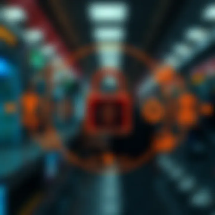 Illustration showing secure financial transactions and regulatory compliance symbols