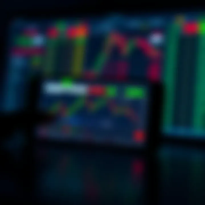 Mobile device displaying a stock trading application interface with charts and market data