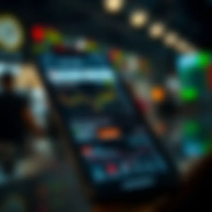 Illustration of smartphone with financial charts and notifications for stock trading