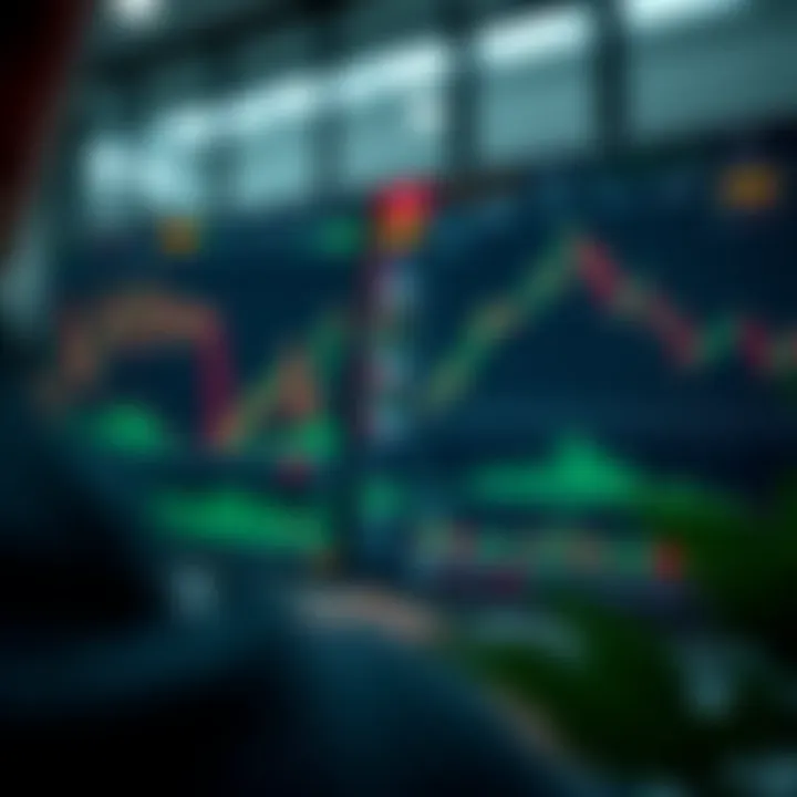 Virtual trading platform interface showing market charts and simulated trades