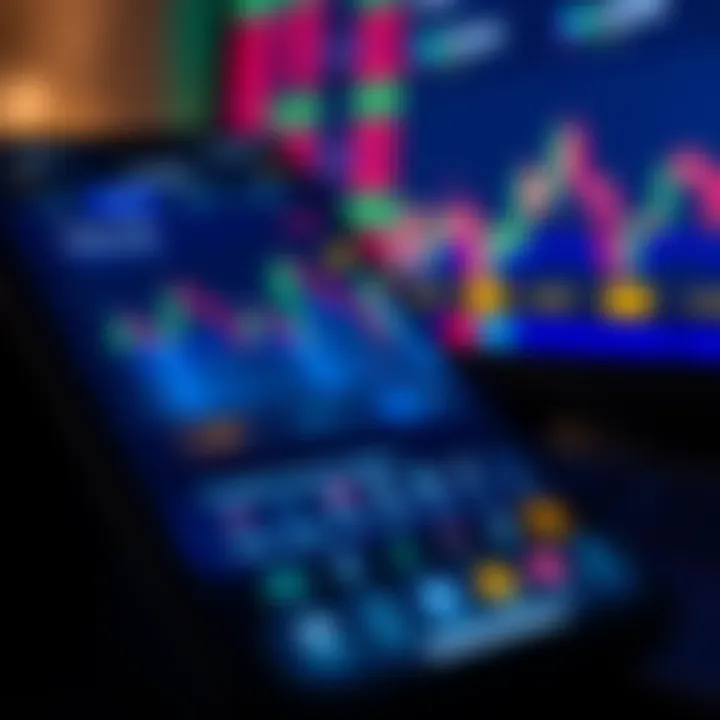 User interface of a trading app showing stock charts, market trends, and transaction options on a mobile device