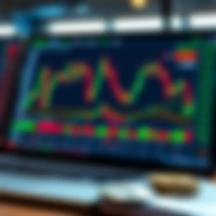 Graphical representation of stock market activity with virtual currency and trading charts