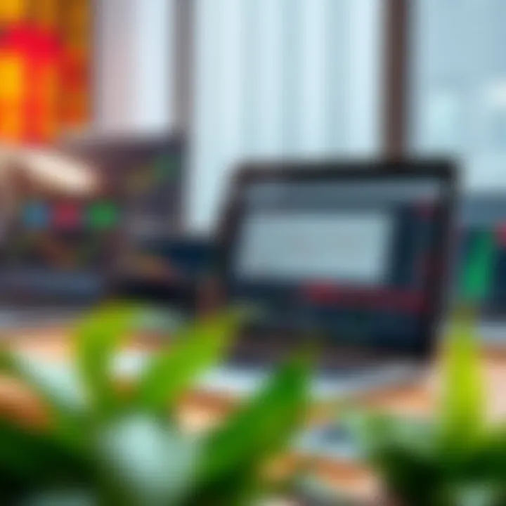 Various stock market platforms displayed on laptop and smartphone screens for virtual trading practice