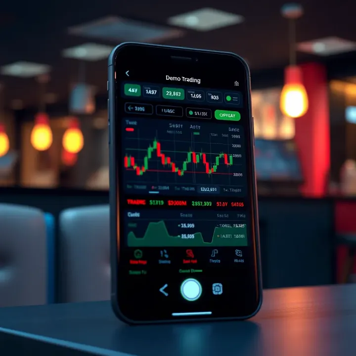 User interface of a popular demo trading app displaying stock charts and trading options