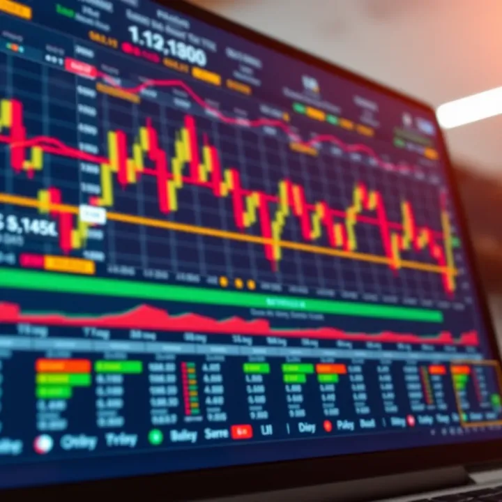 Screen displaying forex trading software interface with charts and currency pairs