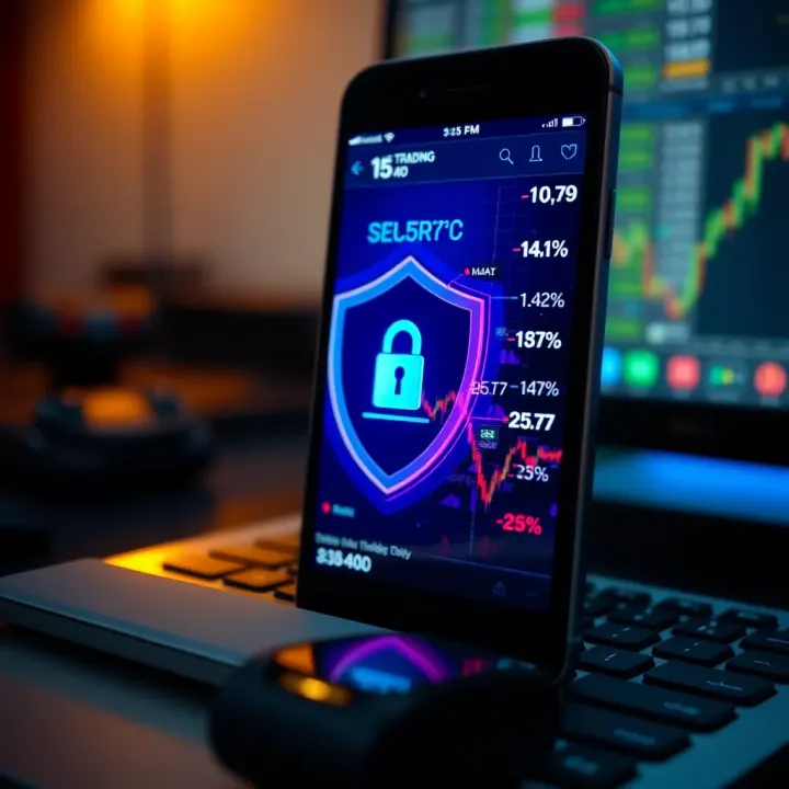 Secure digital shield symbolizing safety in online trading on smartphone screen
