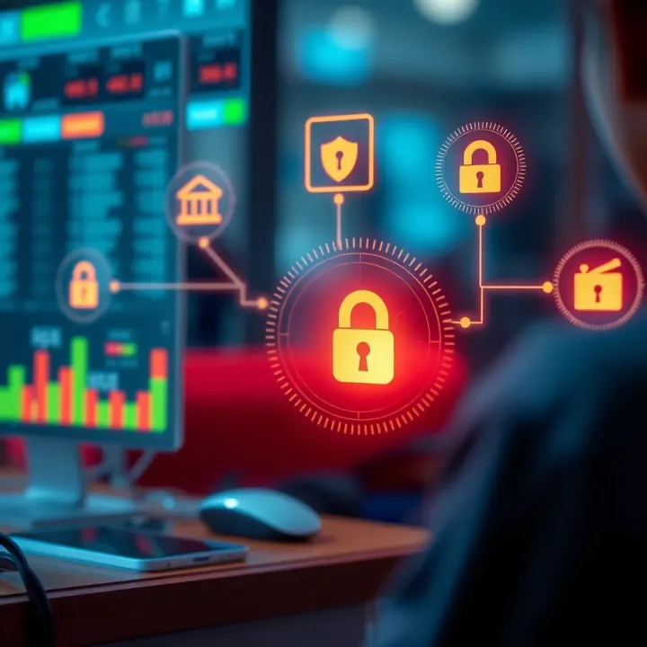 Ensuring Security and Compliance in Indian Trading Apps Secure online trading environment with digital security icons and regulatory compliance symbols