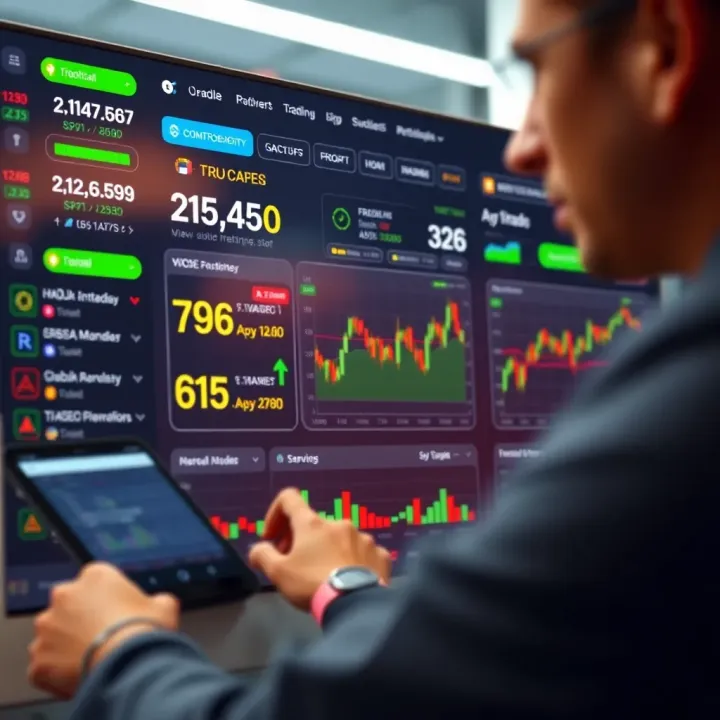 Dashboard of a leading trading application showing stock charts and portfolio summary