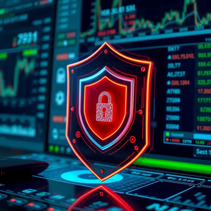 Robust Security Features in Trading Platforms Secure digital shield symbolizing protection of investor data and transactions