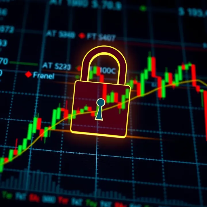 Ensuring Security and Protection in Online Forex Trading Secure lock symbol overlaying forex charts representing safety measures in online currency trading