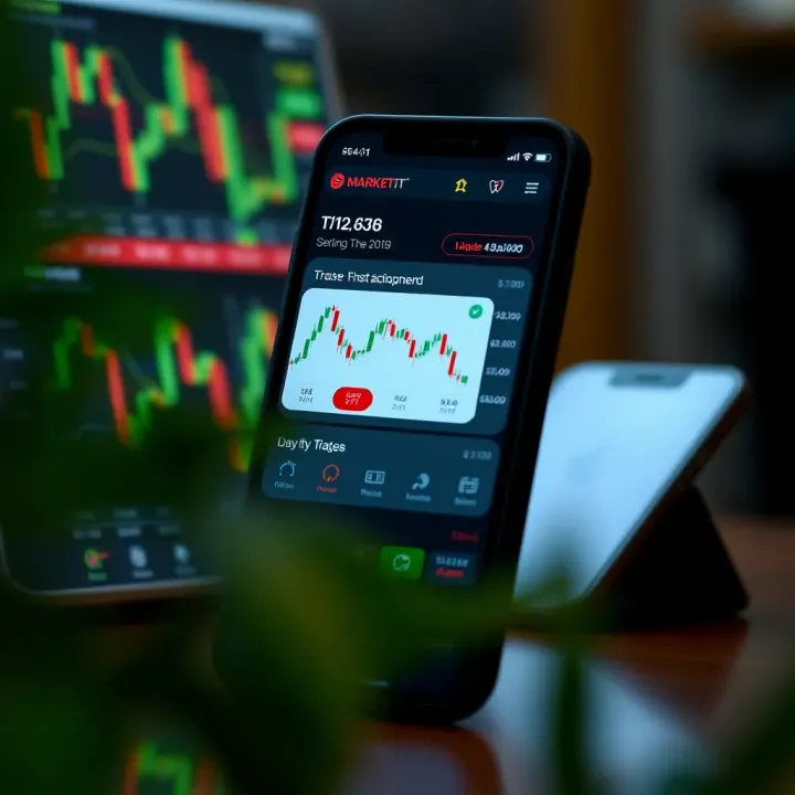Mobile Trading App Interface with Stock Charts and Options User interface of a mobile trading app displaying stock charts and trading options