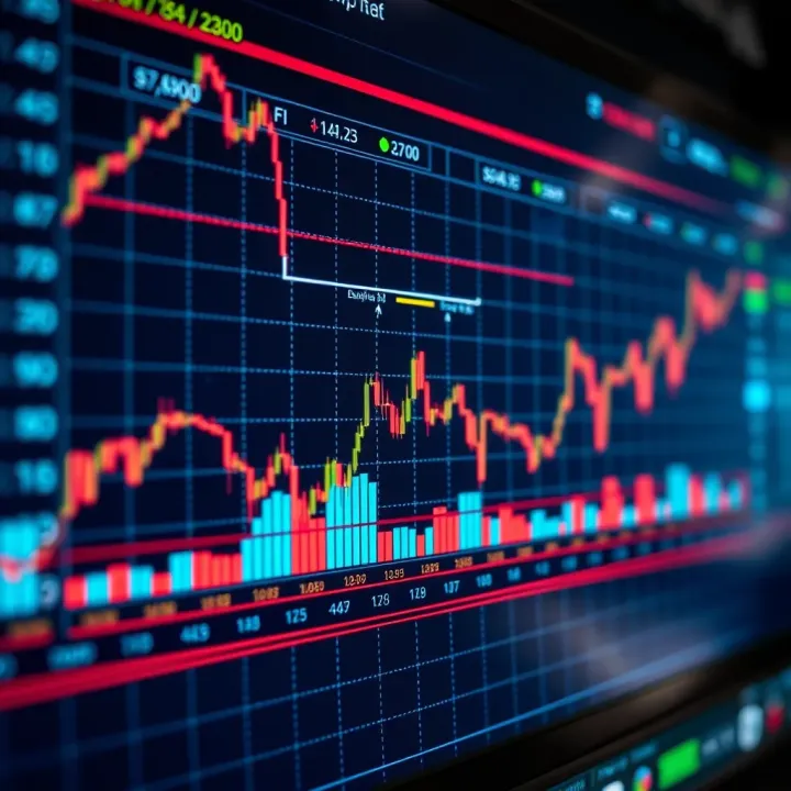 Graph showing currency exchange rate fluctuations on a digital trading platform