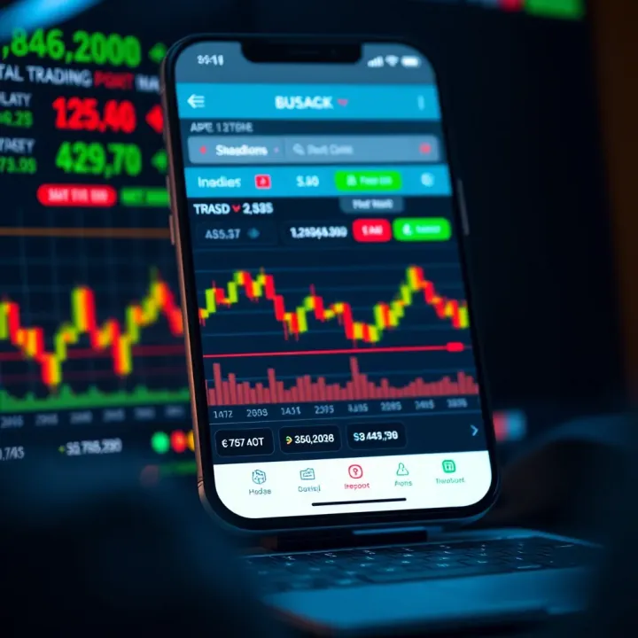Screenshot of All Colour Trading app interface showing stock market data graphs and charts