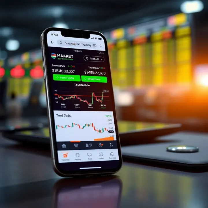 User interface displaying live market data and trading options on a mobile device