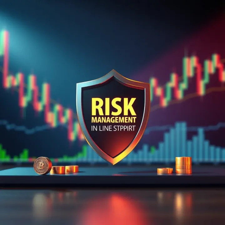 Risk Management in Online Trading Concept Conceptual illustration of risk management in online trading with shield and financial icons