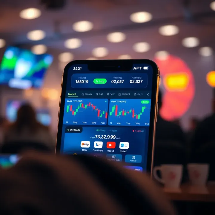 User Interface of Leading Trading App in India User-friendly interface showcasing a mobile trading platform with various market charts and asset options