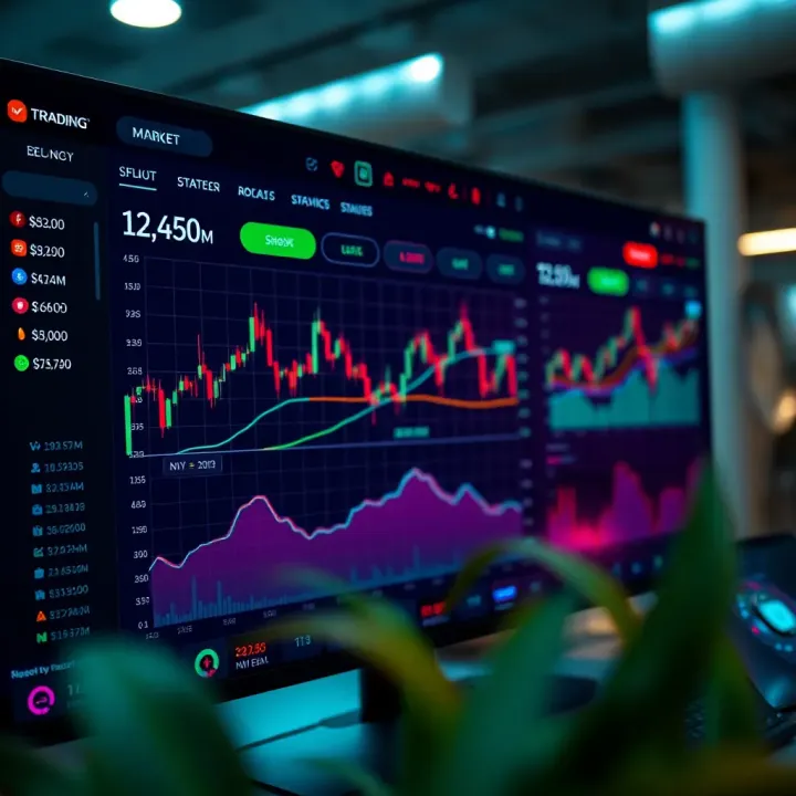 Interactive Trading Dashboard with Market Insights Interactive dashboard showing real-time market trends and trading options on a digital platform