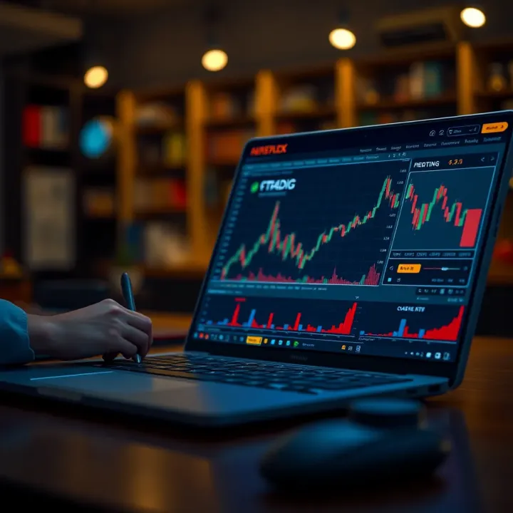 Forex Trading Tools, Strategies, and Risk Management Illustration of a laptop showing forex trading tools, strategy diagrams, and risk management symbols