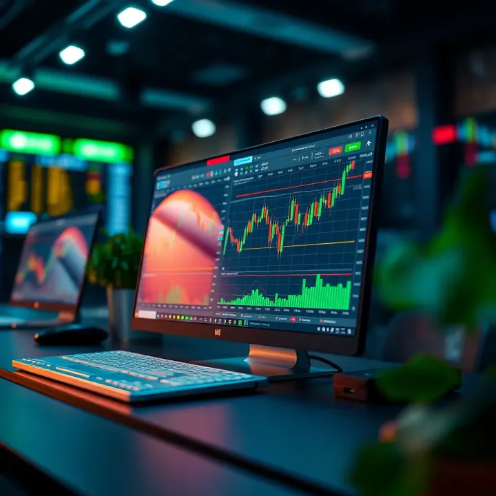 Screen displaying stock charts and virtual trading interface